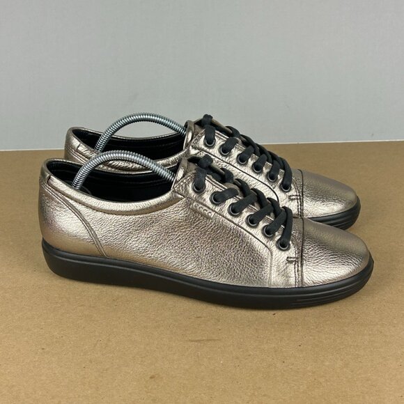 Ecco Soft 7 Metallic Casual Sneakers Womens 8/8.5 EU 39 Pewter Low Top Lace Up - Picture 3 of 12